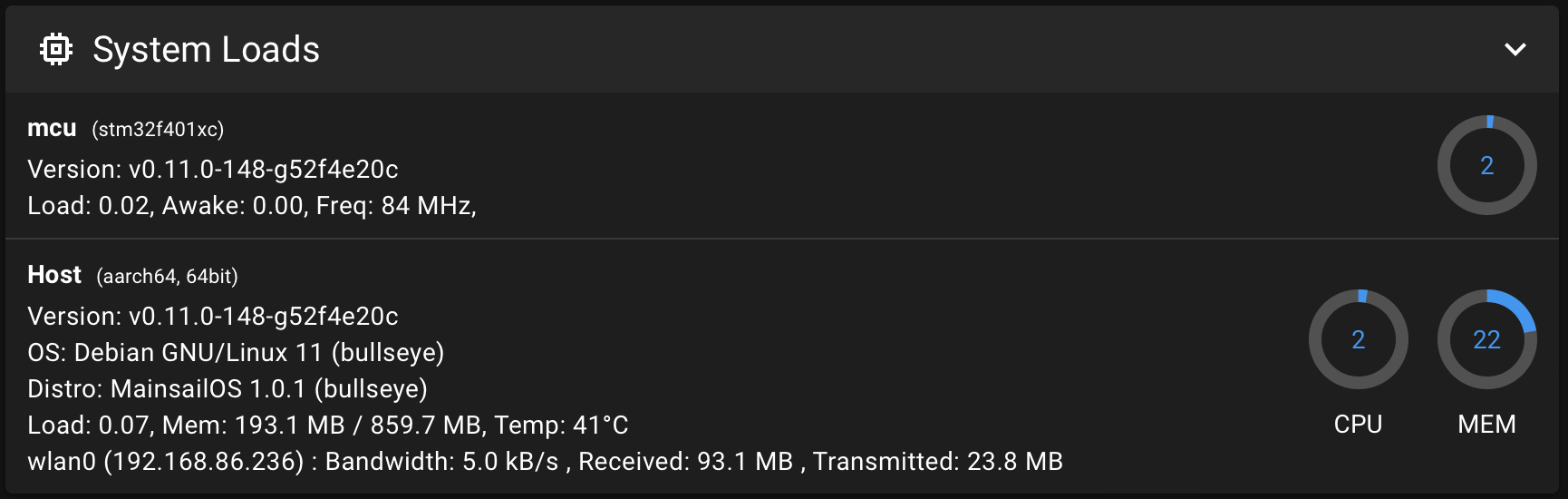 MainsailOS machine tab